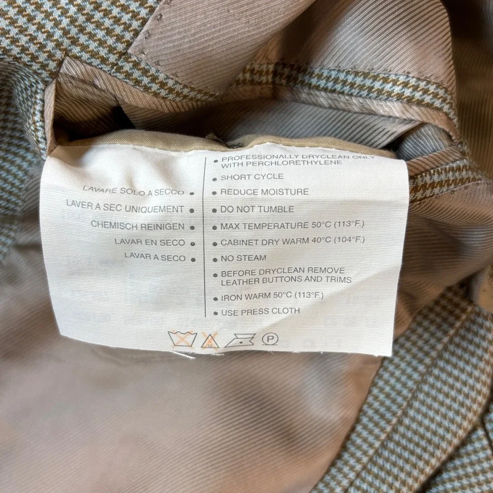 Ermenegildo Zegna 15 Milmil Blazer men's 44 Tan Blue Houndstooth Sport Coat wool